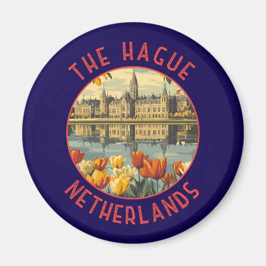 Den Haag Nederland Retro Distressed Circle Magneet (Voorkant)