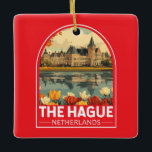 Den Haag Nederland Travel Art Embleem Keramisch Ornament<br><div class="desc">Het Haagse retro vector reisontwerp. Den Haag is een stad aan de Noord-Zee kust van de westerne Nederlanden.</div>