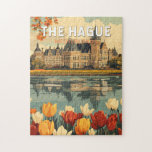 Den Haag Nederland Travel Art Vintage Legpuzzel<br><div class="desc">Het Haagse retro vector reisontwerp. Den Haag is een stad aan de Noord-Zee kust van de westerne Nederlanden.</div>
