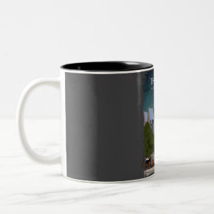 Den Haag Nederland Vintage Minimal City Tra Tweekleurige Koffiemok