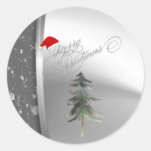 Den, Kerstman Hoed, Zilver Ronde Sticker