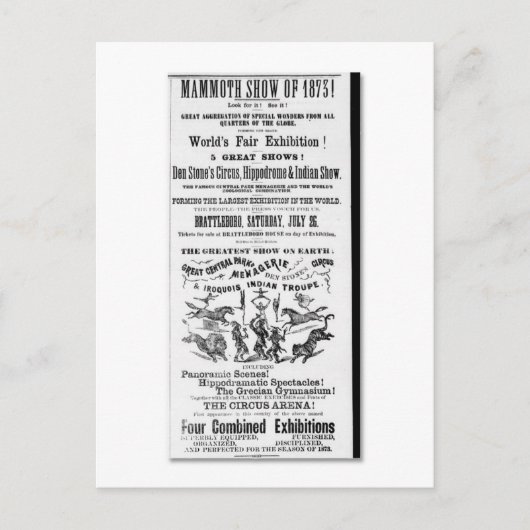 Den Stone's Circus, Menagerie en Indiaas Show Briefkaart (Voorkant)