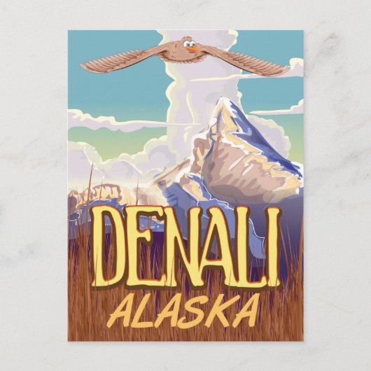 Denali Alaska cartoon vintage-poster Briefkaart (Voorkant)