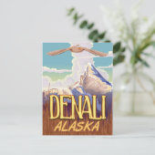 Denali Alaska cartoon vintage reisposter Briefkaart (Staand voorkant)