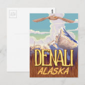 Denali Alaska cartoon vintage reisposter Briefkaart (Voorkant / Achterkant)