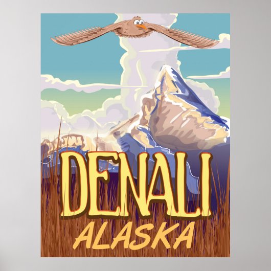 Denali Alaska cartoonaansicht vintage reisposter Poster (Voorkant)