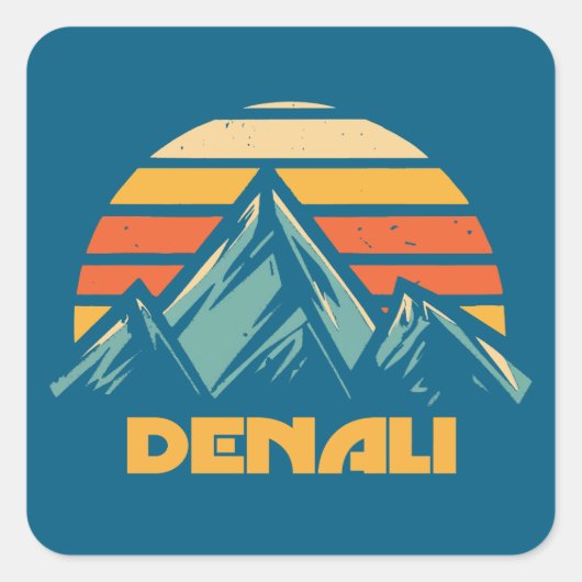 Denali Alaska Retro Turquoise Vierkante Sticker (Voorkant)