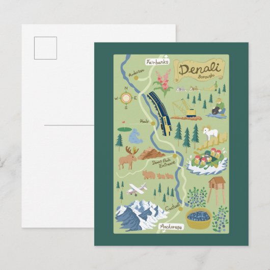 Denali Borough Map Briefkaart (Voorkant / Achterkant)