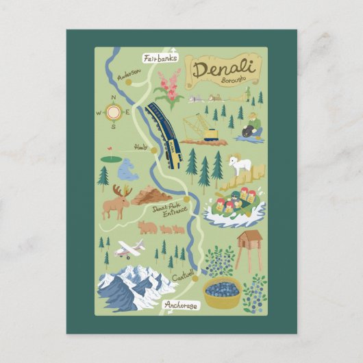 Denali Borough Map Briefkaart (Voorkant)