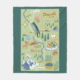 Denali Borough Map Fleece Blanket Deken