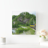 Denali Express Alaska Train Vacation Fotografie Vierkante Klok (Huis)