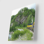 Denali Express Alaska Train Vacation Fotografie Vierkante Klok (Hoek)