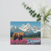 Denali Grizzly Bear Wildflower Art Briefkaart (Staand voorkant)