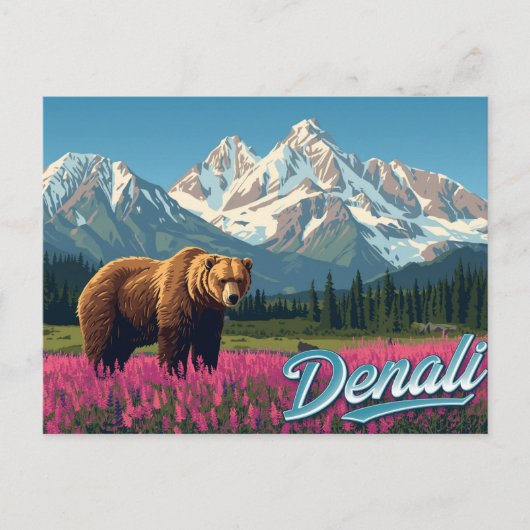 Denali Grizzly Bear Wildflower Art Briefkaart (Voorkant)