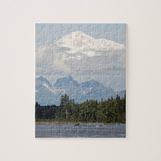 Denali, Mt McKinley, uit de rivier de Alaska, VS 3 Legpuzzel (Verticaal)