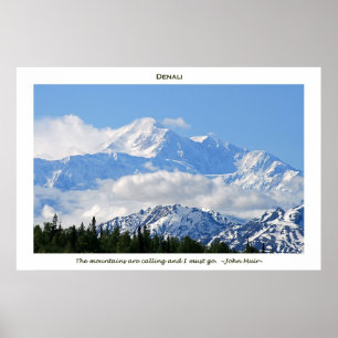 Denali/Mtns bellen-J Muir/met grens Poster
