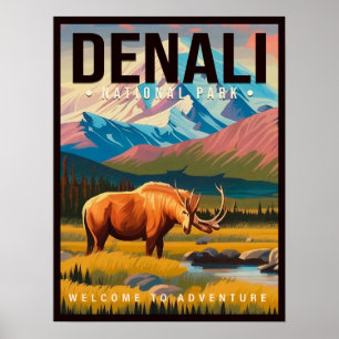 Denali Nationaal Park Alaska Berglandschap Ski Poster