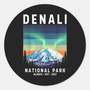 Denali nationaal park vintage alaska denali berg ronde sticker