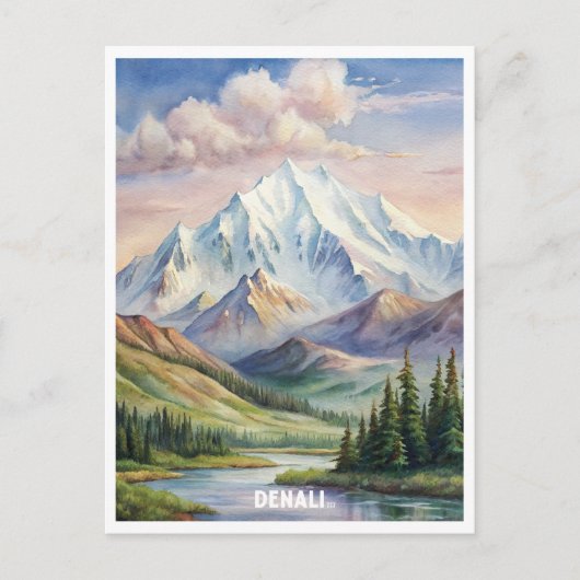 Denali Nationaal Park Waterverf Schilderij Briefkaart (Voorkant)