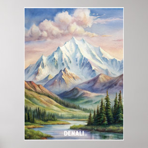 Denali Nationaal Park Waterverf Schilderij Poster