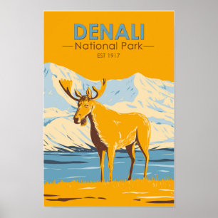 Denali National Park Alaska Eland Vintage  Poster