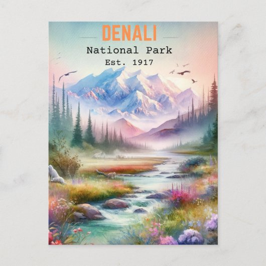 Denali National Park Alaska Mount waterverf Briefkaart (Voorkant)