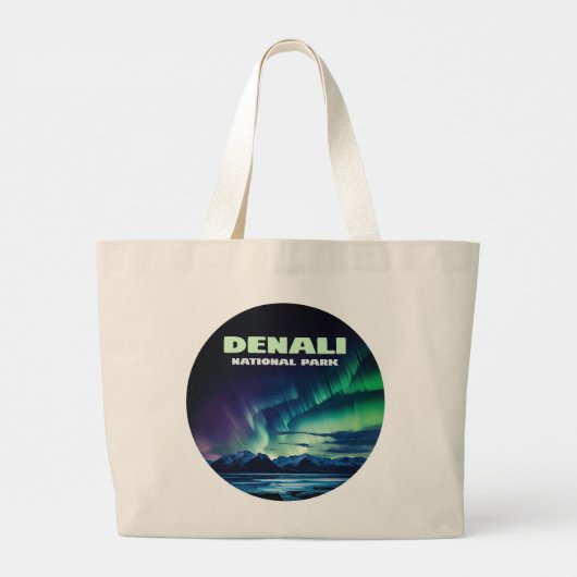 Denali National Park Alaska Noorderlicht Retro Grote Tote Bag (Achterkant)
