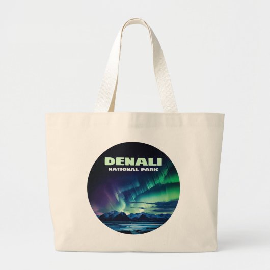 Denali National Park Alaska Noorderlicht Retro Grote Tote Bag (Voorkant)