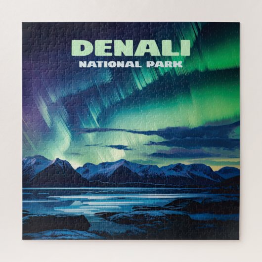 Denali National Park Alaska Noorderlicht Retro Legpuzzel (Verticaal)