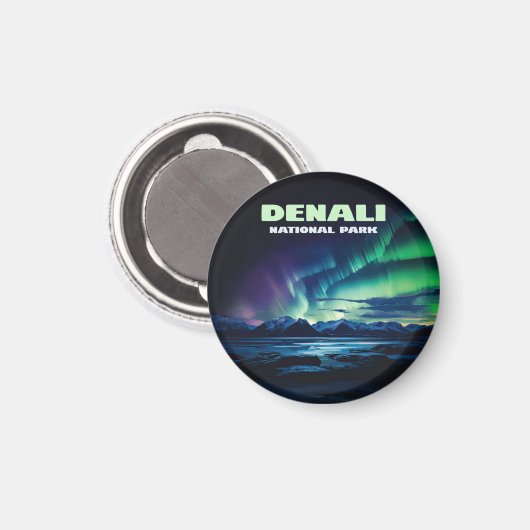 Denali National Park Alaska Noorderlicht Retro Magneet (Voorkant / Achterkant)