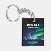 Denali National Park Alaska Noorderlicht Retro Sleutelhanger (Voorkant Links)