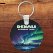 Denali National Park Alaska Noorderlicht Retro Sleutelhanger (Voorkant)