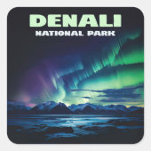 Denali National Park Alaska Noorderlicht Retro Vierkante Sticker (Voorkant)