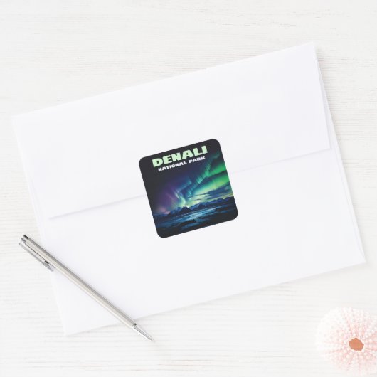 Denali National Park Alaska Noorderlicht Retro Vierkante Sticker (Envelop)