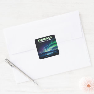 Denali National Park Alaska Noorderlicht Retro Vierkante Sticker