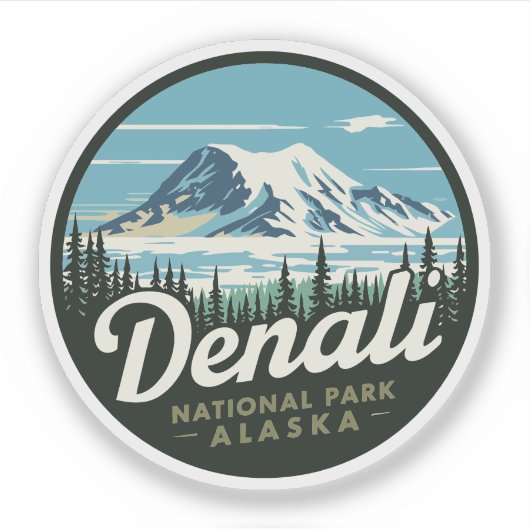 Denali National Park Alaska Vintage Travel Sticker (Voorkant)