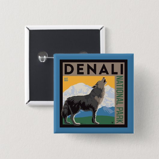 Denali National Park | Howling Wolf Vierkante Button 5,1 Cm (Voorkant /achterkant)