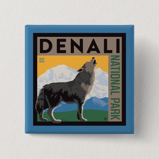 Denali National Park | Howling Wolf Vierkante Button 5,1 Cm (Voorkant)