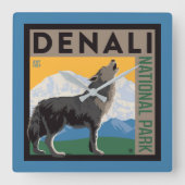 Denali National Park | Howling Wolf Vierkante Klok (Voorkant)