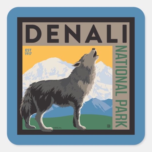 Denali National Park | Howling Wolf Vierkante Sticker (Voorkant)
