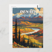 Denali National Park illustratie retro decoratief Briefkaart (Voorkant / Achterkant)
