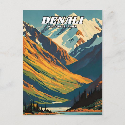Denali National Park illustratie retro Klassiek Briefkaart (Voorkant)