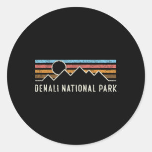 Denali National Park Retro Berglijnen Kamperen Ronde Sticker