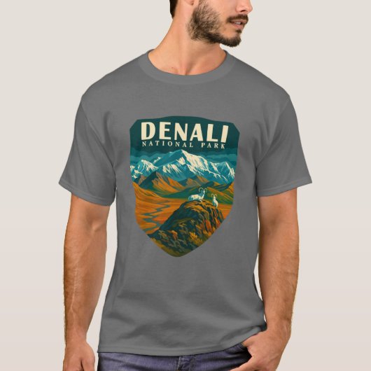 Denali National Park Retro Mountain Wilderness Sti T-shirt (Voorkant)