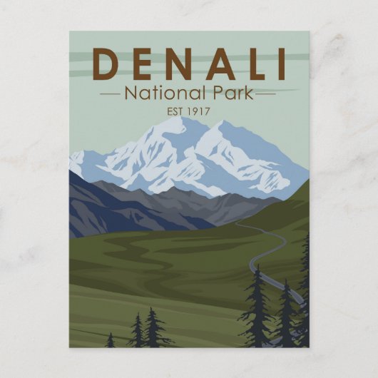 Denali National Park Road naar Denali Briefkaart (Voorkant)