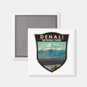 Denali National Park Waterverf Badge Magneet (Voorkant / Achterkant)