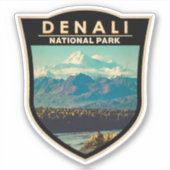 Denali National Park Waterverf Badge Sticker (Voorkant)