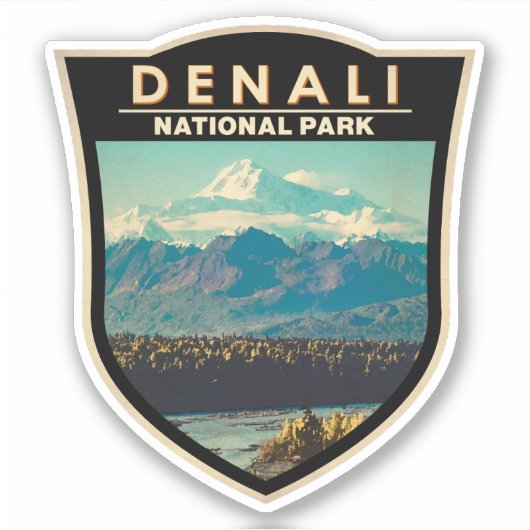 Denali National Park Waterverf Badge Sticker (Voorkant)