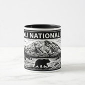 Denali National Park Zwart Wit Houtsnede Linoleums Mok (Midden)