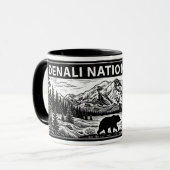 Denali National Park Zwart Wit Houtsnede Linoleums Mok (Voorkant links)